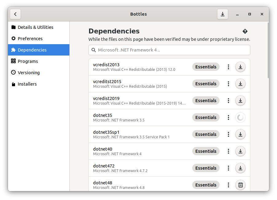 Bottles running tasks show spinners